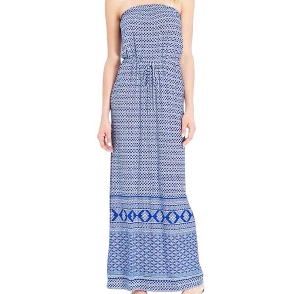 Old Navy Tube Top Maxi Dress Women’s Small Strapless Best in Show Blue Geometric